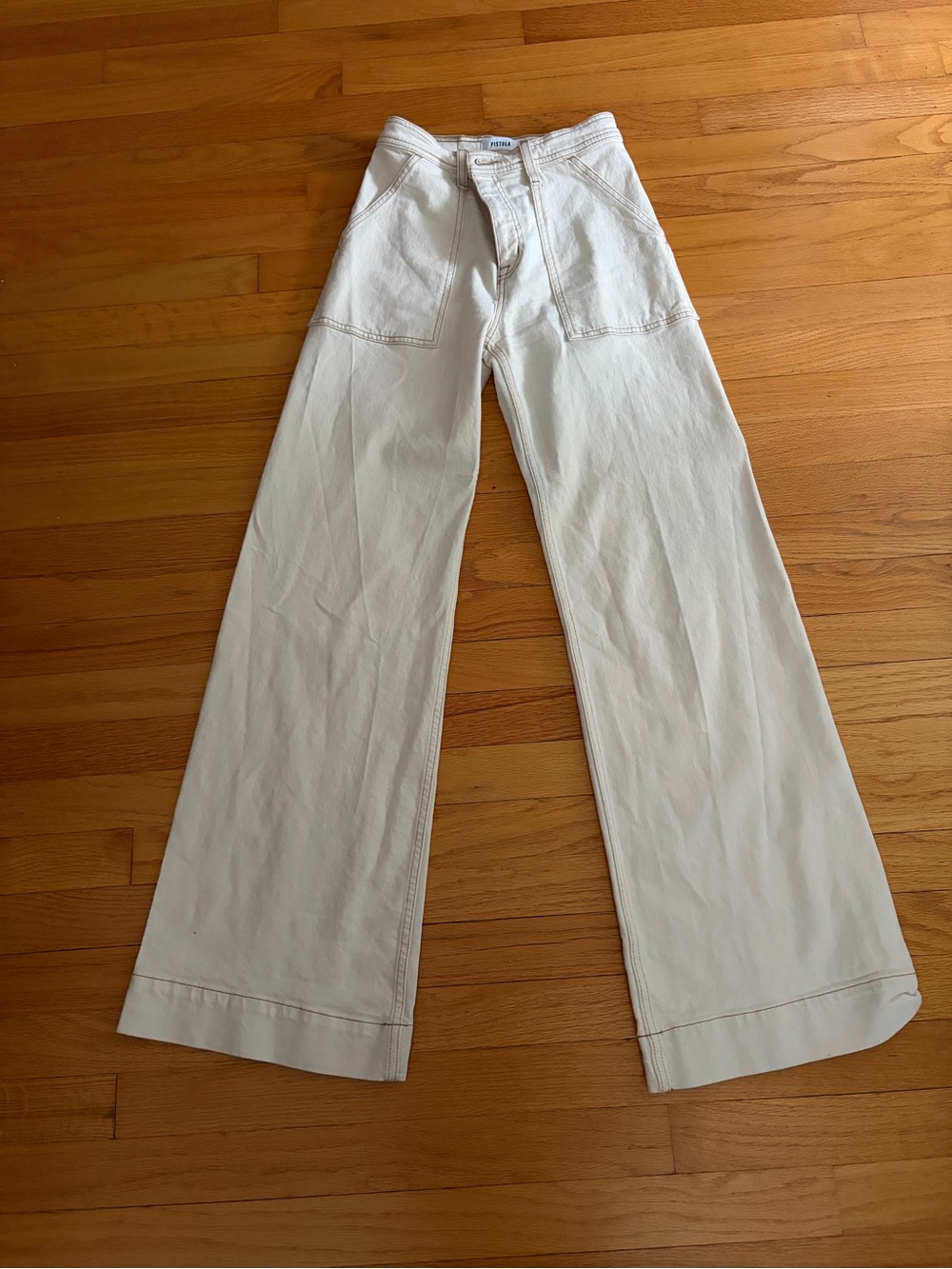 pistola High-Rise Wide-Leg Jeans in Cream - Picture 3 of 4